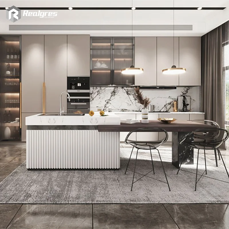 Realgres Cheap Modern Commercial Melamine Spacious Grille Panel Kitchen Cabinets Painting Designs Kitchen Furniture