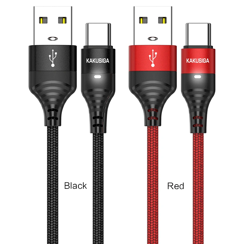 KAKUSIGA fast charge Aluminum alloy intelligent power off data cable USB to type c Intelligent light