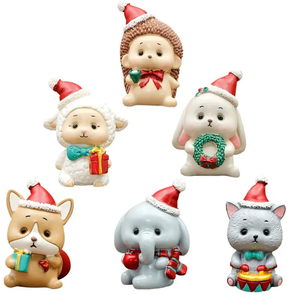 
Christmas Miniatures Figures Mini Resin Christmas Ornaments Cute Animal Cake Miniature for Snow Globe DIY Cake Decorations 