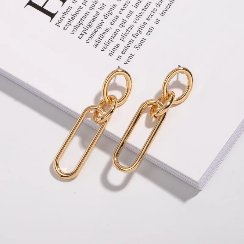 40 designs good polished paper clip dangle drop earring gold metal alloy copper link chain women female earrings