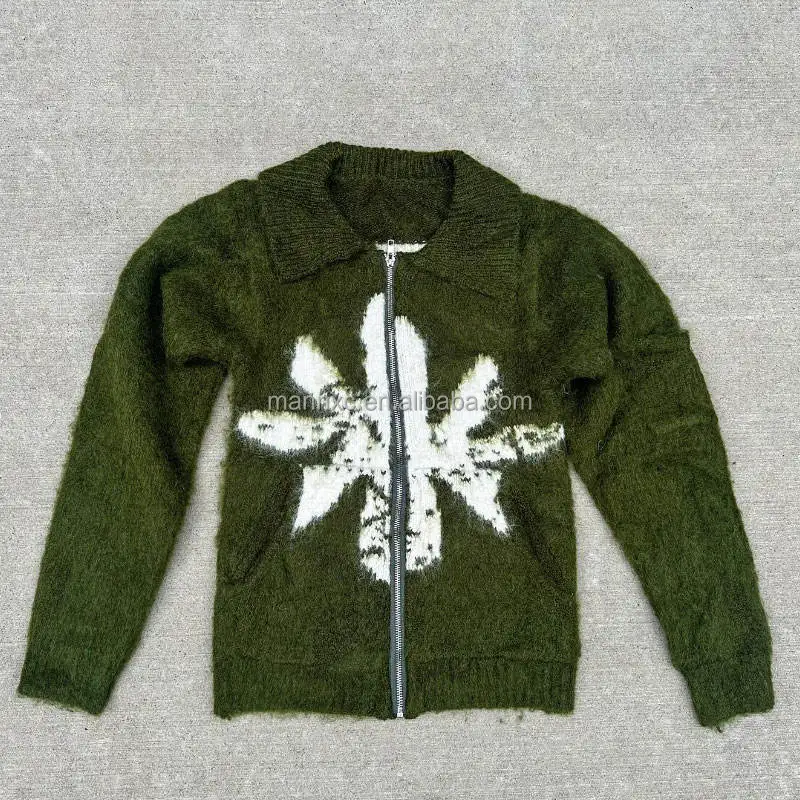 Streetwear Manufacturer Private Label Wool Cashmere Embroidery Jacquard Thick Oversized Mohair Sweatshirts Mens Sweater