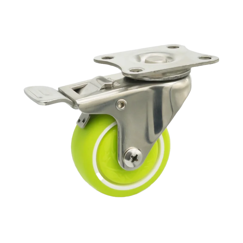 Wholesale 304 SS fork PU caster wheel manufacturer stainless steel 1.5/2 inch green casters wheel with brake