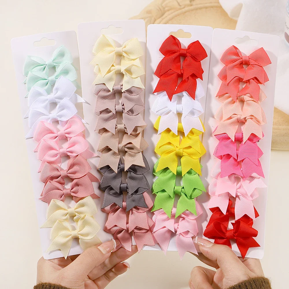 10Pcs/Set New Cute Solid Ribbon Bowknot Hair Clips for Baby Girls Handmade Bows Hairpin Barrettes Headwear Baby Hair Accessories