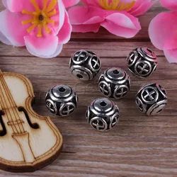 Hot sale hollow metal beads Zinc Alloy bead for jewelry making antique silver round beads 10,12mm,15mm