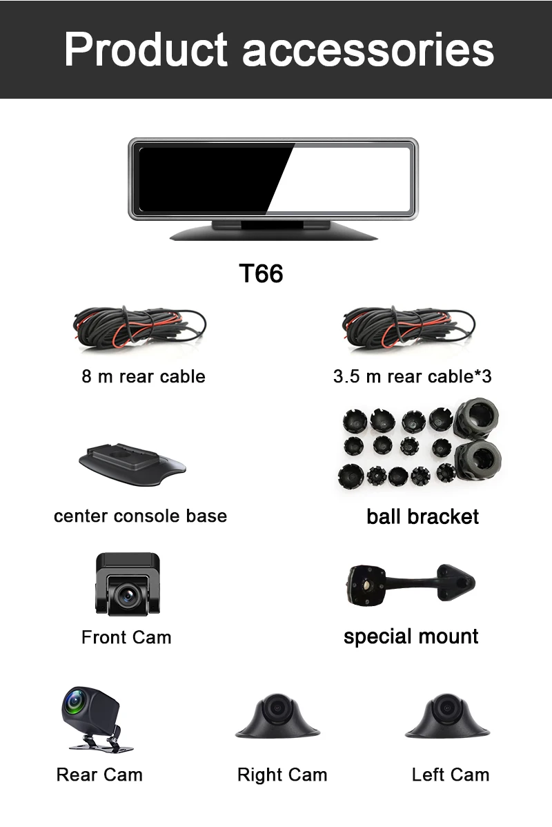 Rearview Mirror 4CH Cameras Video Recorder 360 12inch Touch Screen Dash Cam Night Vision 4 channel car dvr