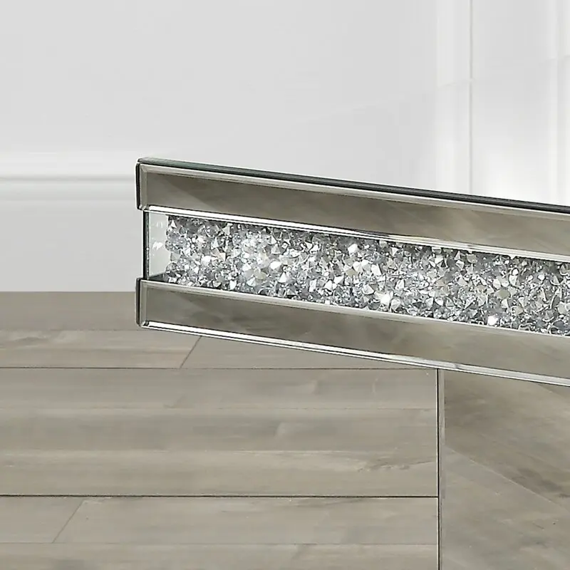 Modern luxury home decor living room furniture square crystal diamond glass mirror coffee table