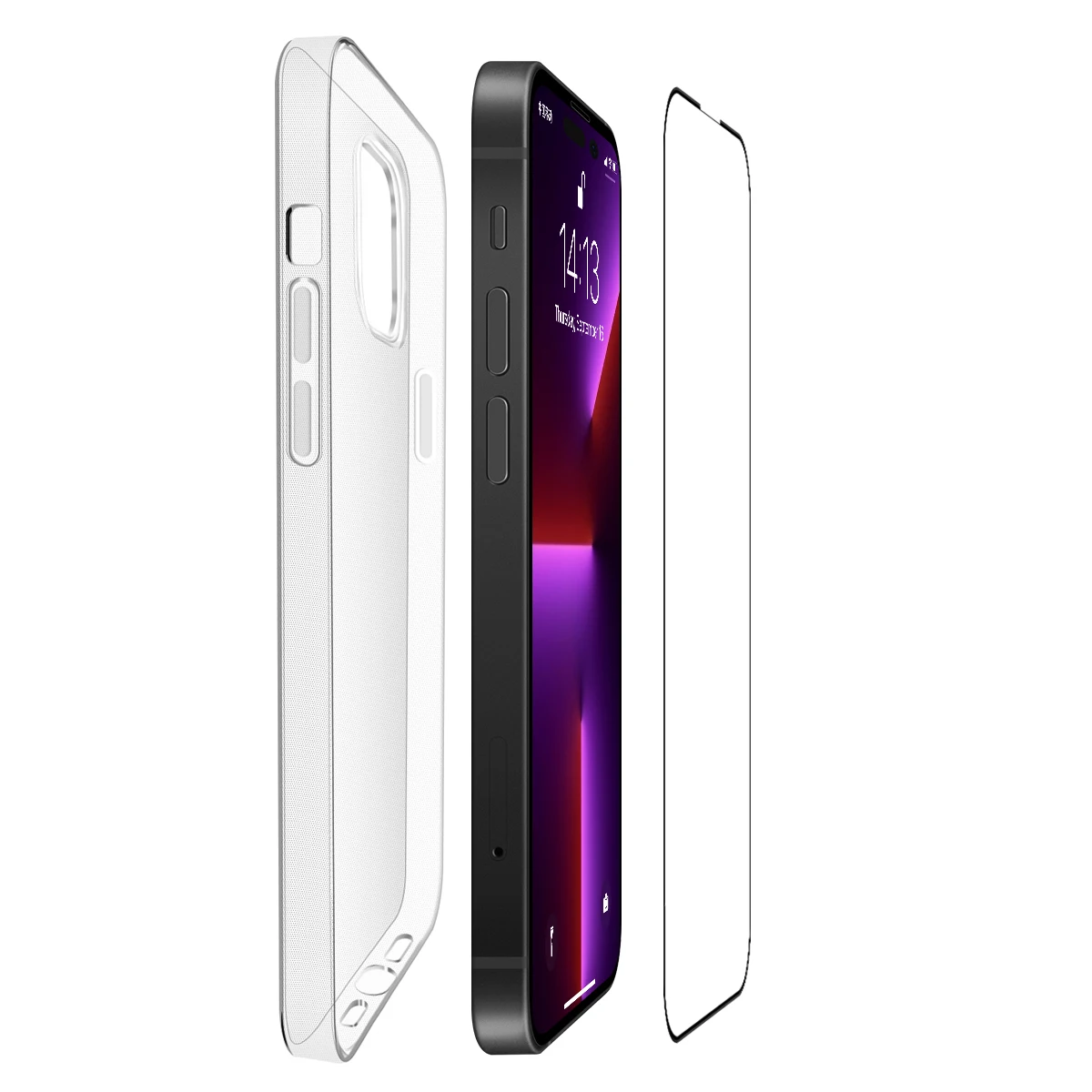 Phone Full Protection Set Clear Screen Protector With Transparent TPU Phone Case For iPhone 14