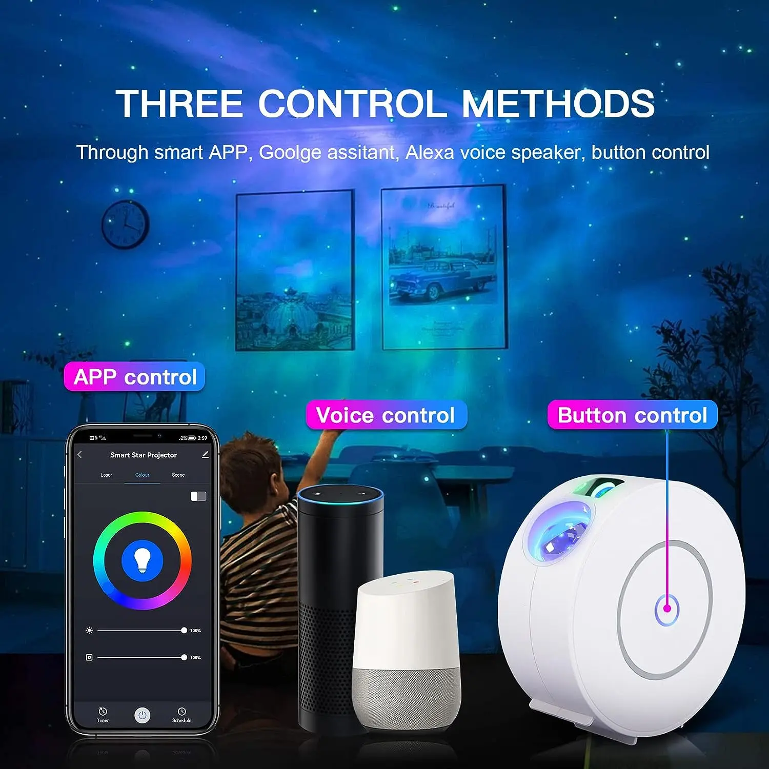WiFi Smart Aurora Star Projector Night Light Alexa Voice Control APP Control Star Projector LED Light Kids Baby Gift