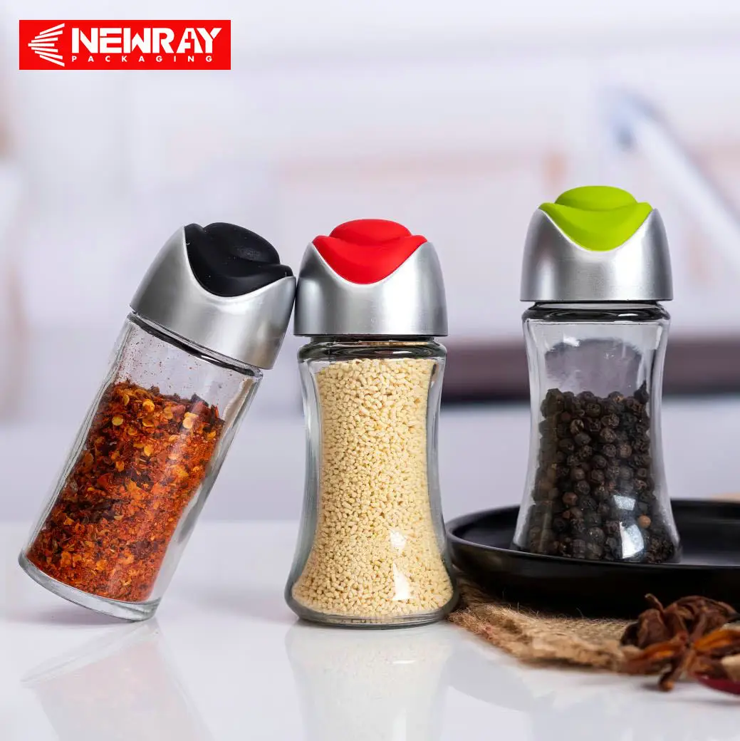 2023 New Creativl Empty Round Press and Pop100 ml Kitchen Spice Storage Container Seasoning Pepper Glass Jar for Home Use