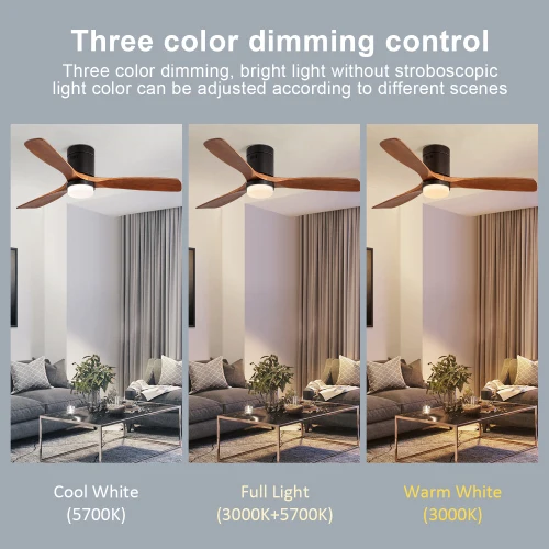 Energy Saving Motor Natural Wood Blades Modern Decorative Hotel Smart Ceiling Fans With Led Lights