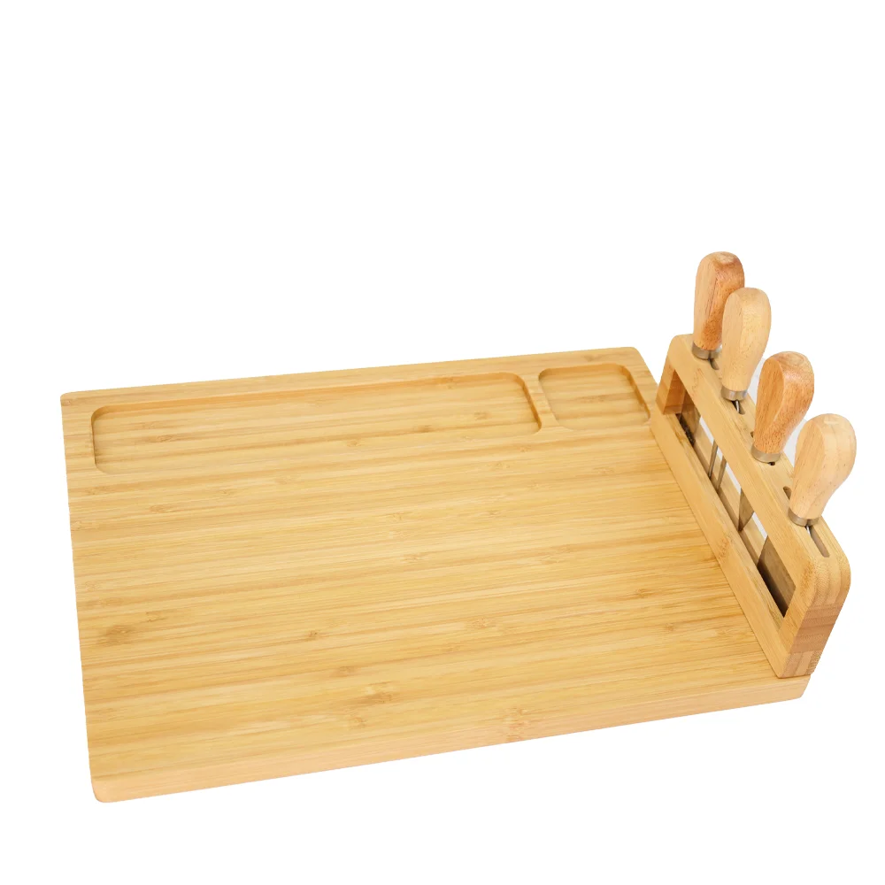 2022 EU & US top seller Large Bamboo Cheeses board and cheese Charcuterie wood plate Board Set with 4 Knives