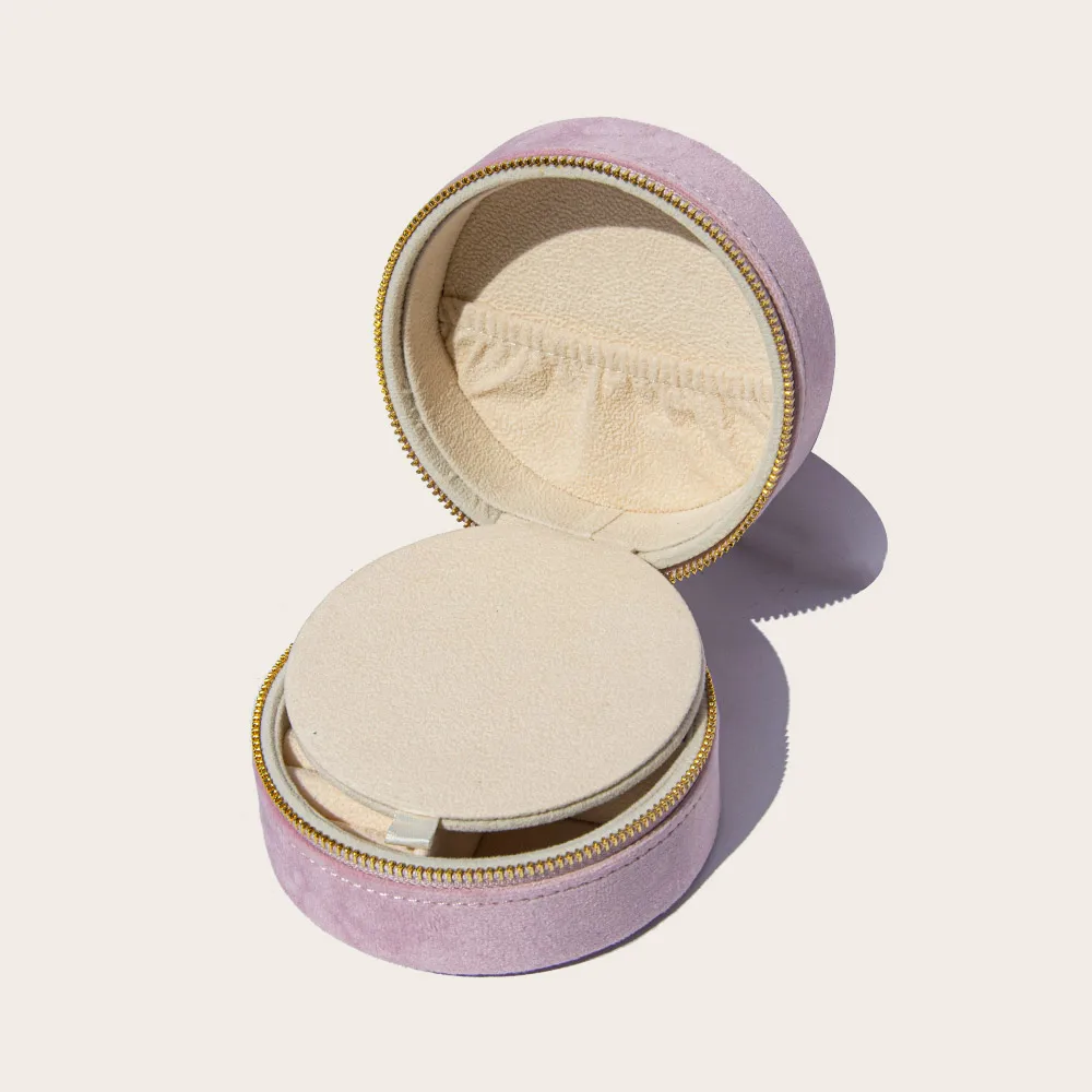 Small round mirror design jewelry storage organizer travel luxury velvet custom jewelry box