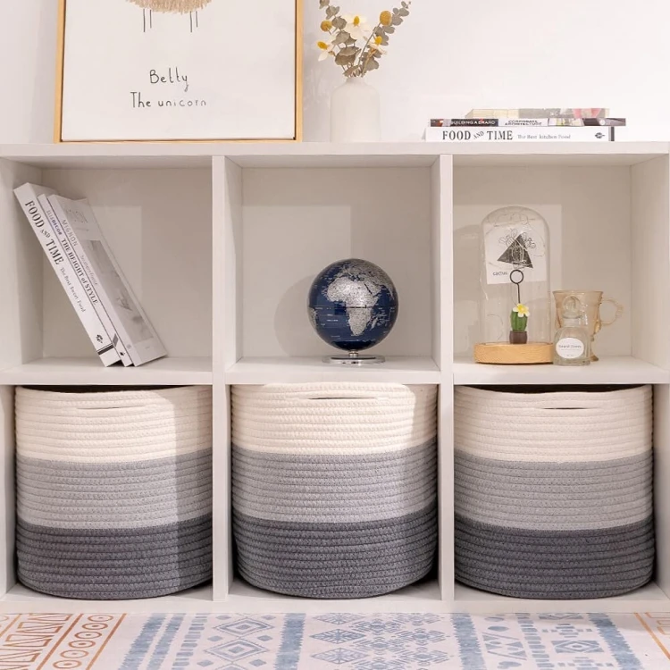 3-Pack Durable Woven Cotton Storage Cube Organizer Bookcases Shelf Fabric Baskets Bins for Organizing