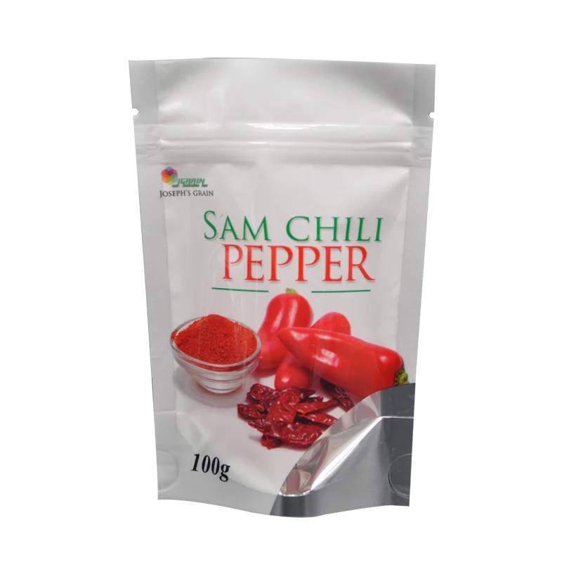 Custom Printing Food Grade Zipper Lock Stand Up Pouch Plastic Packaging For Dried Pepper Bag With Window and Easy Tears