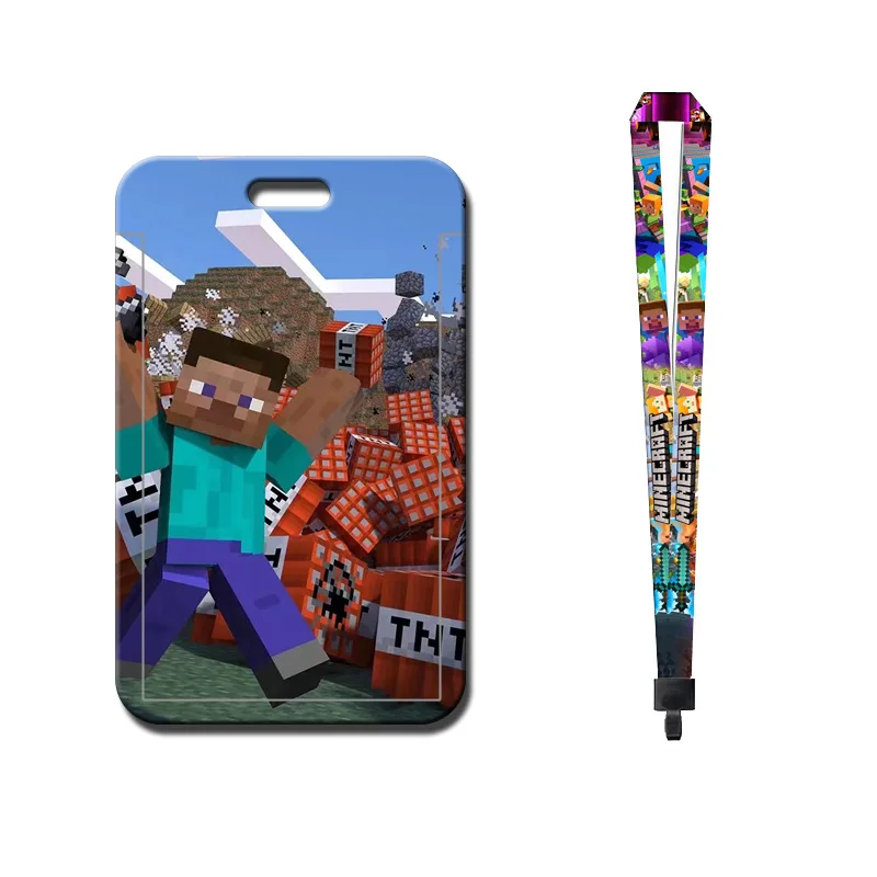 Minecrafted Neck Lanyard with Retractable Reel ID Badge Holder for Card Cartoon Lanyards Minecrafted Office Keychains