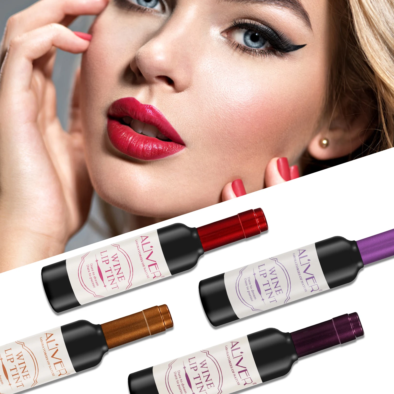 ALIVER 6 Colors Matte Liquid Lipstick Wine Lip Tint Waterproof Natural Long Lasting Lip Gloss Mini Makeup Lipsticks