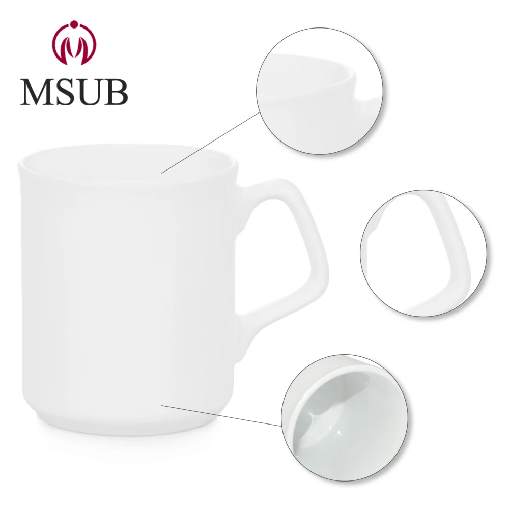 
9oz Popular Top Grade Square Handle Ceramics White Blank Mug For Sublimation 