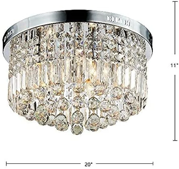 Simple Lobby Living Room Chandelier Rain Drop Round K9 Crystal Ceiling Light Chrome