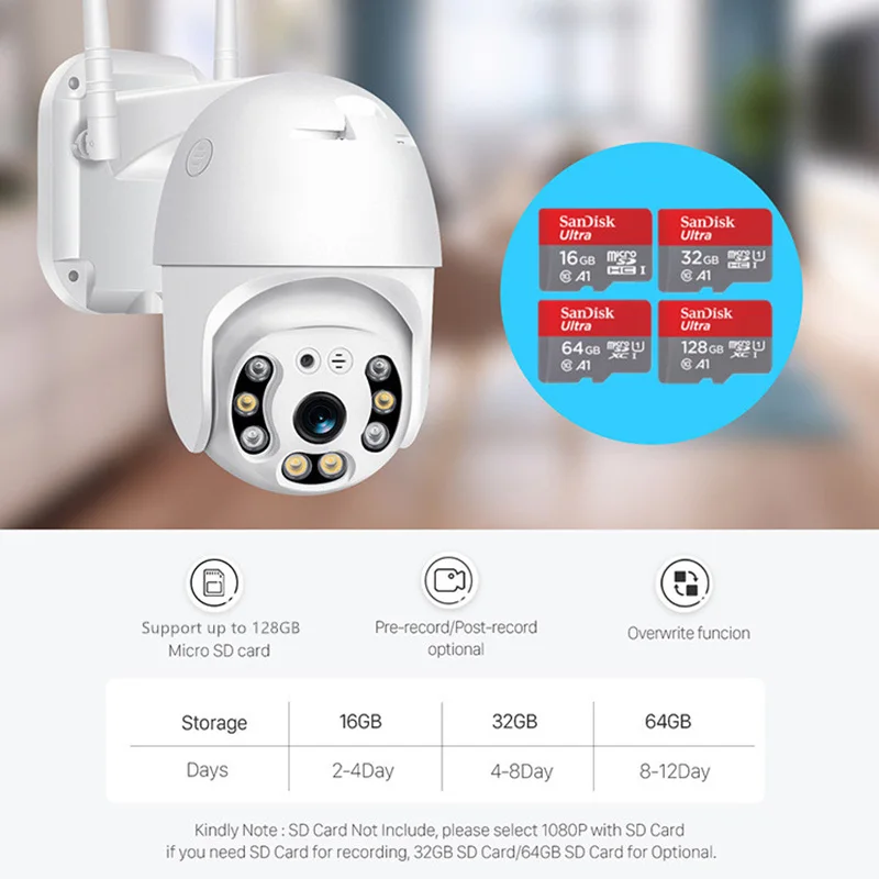 1080p Dual Antenna Security PTZ Wifi Surveillance Outdoor Infrared Network Monitoring Wireless IP Camera