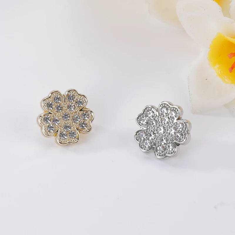 Women's Shirt Buttons Gold Factory Supplies Shank Sewing Fancy Decorated Zinc Alloy Metal Plating Washable Round Rhinestones