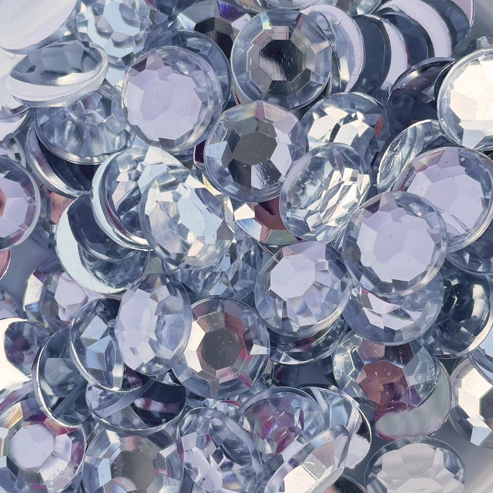 Wholesale Big Size 14mm Crystal White Color Flatback Rhinestones Resin Acrylic Stones For Dress Making Acrylic Gem