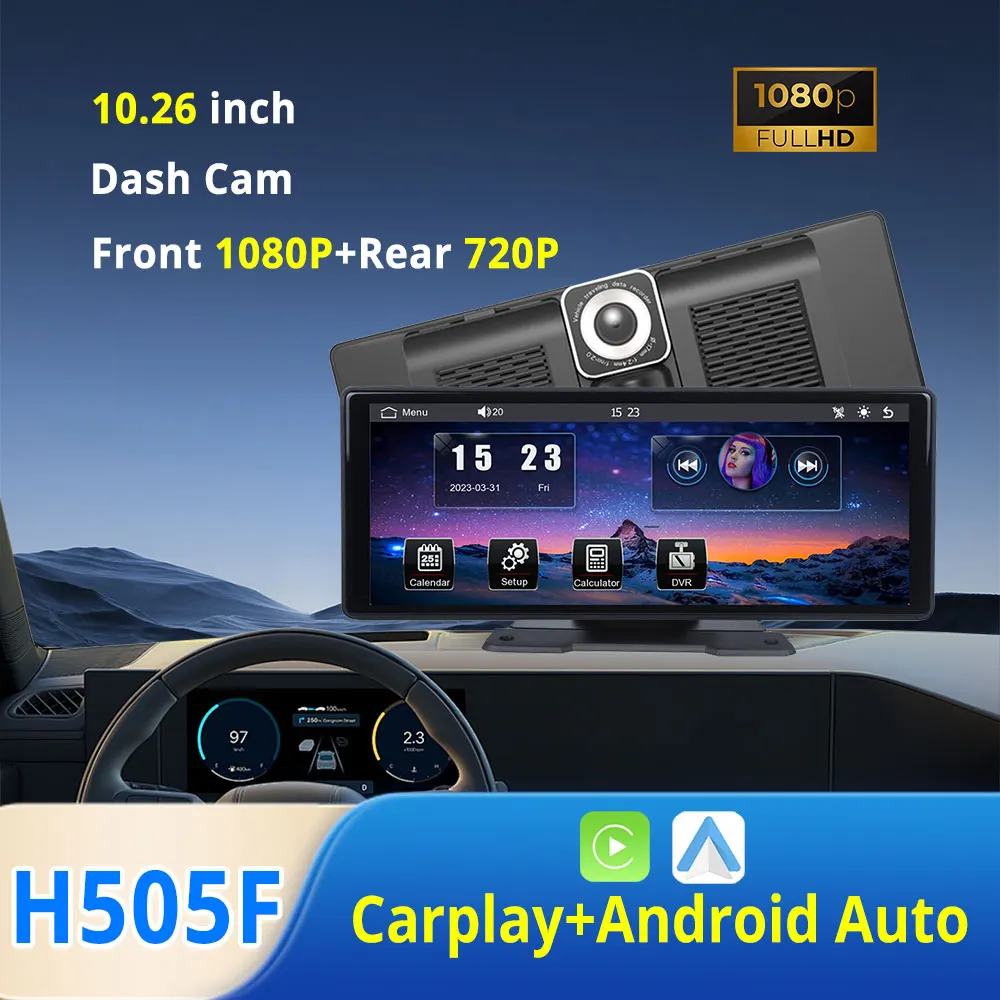 Portable 10.26 inch carplay screen 1080P dash cam car screen wireless carplay android auto FM function music player car dvd play