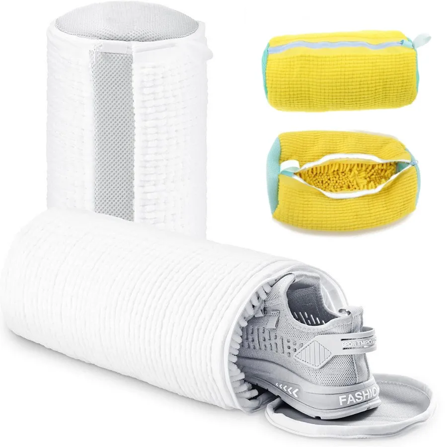 2024 New Reusable Microfiber Chenille Shoe Wash Bag White Shoe Washing Bag for Sneaker Washing Machine