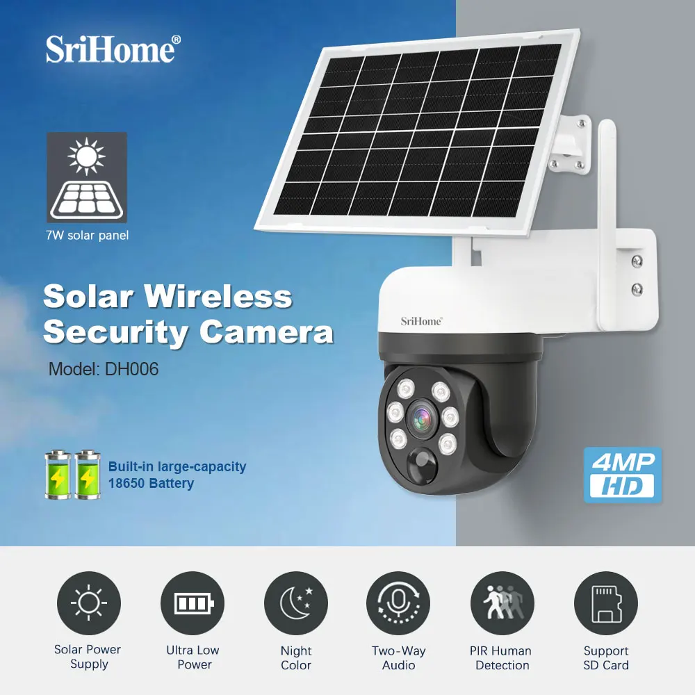 SriHome новая уличная Солнечная камера Wifi DH006 2K 4MP водонепроницаемая IP66 батарея низкая мощность PTZ Cctv