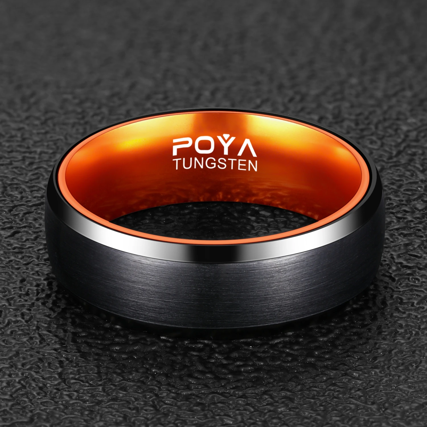 POYA 8 мм черный вольфрамовый корпус с внутренней анодированной оранжевой алюминиевой вставкой мужское обручальное кольцо