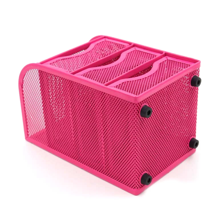 Hot home office supplies new metal grid pencil case three movable drawer storage box