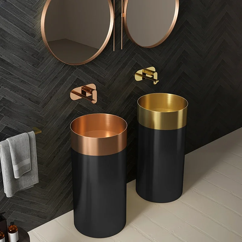 Stainless steel column basin cylindrical dual color integrated floor mounted washbasin