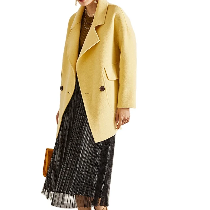 Casual loose overcoat solid color fall winter korea design double sided cashmere wool coat