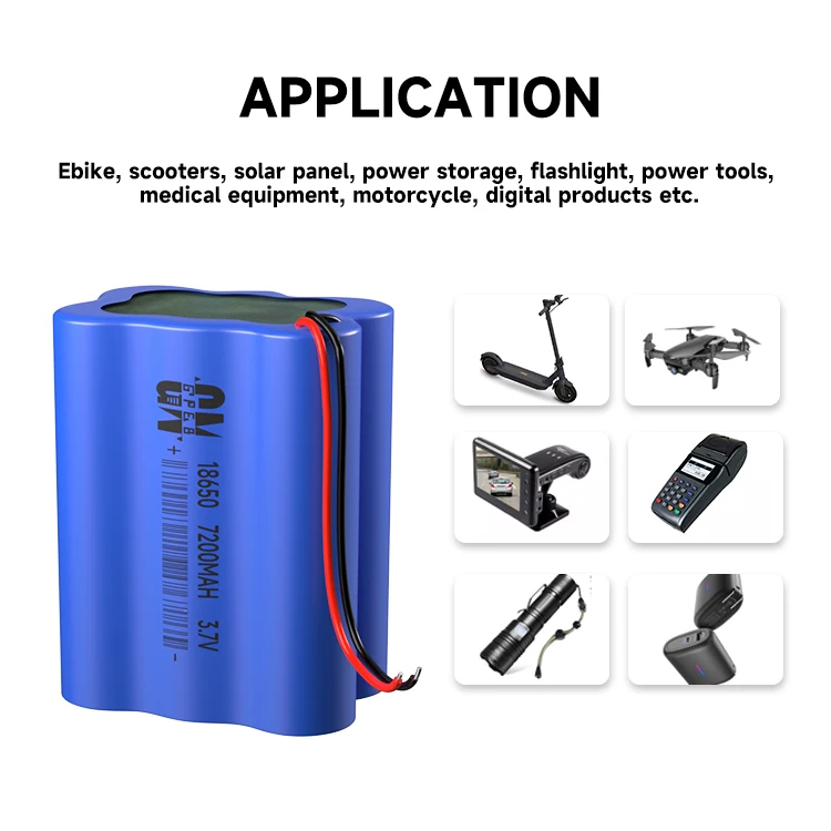 Wholesale 3.7V 7200mah large capacity lithium batteries li-ion rechargeable lifepo4 battery 18650 battery pack