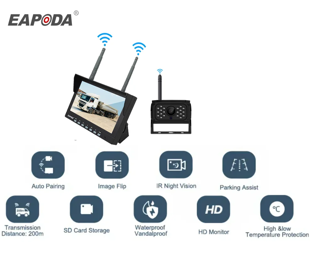 2.4G Wireless Security Monitoring System with 7 Inch Waterproof LCD Monitor Night View Wireless Camera Split Screen Function