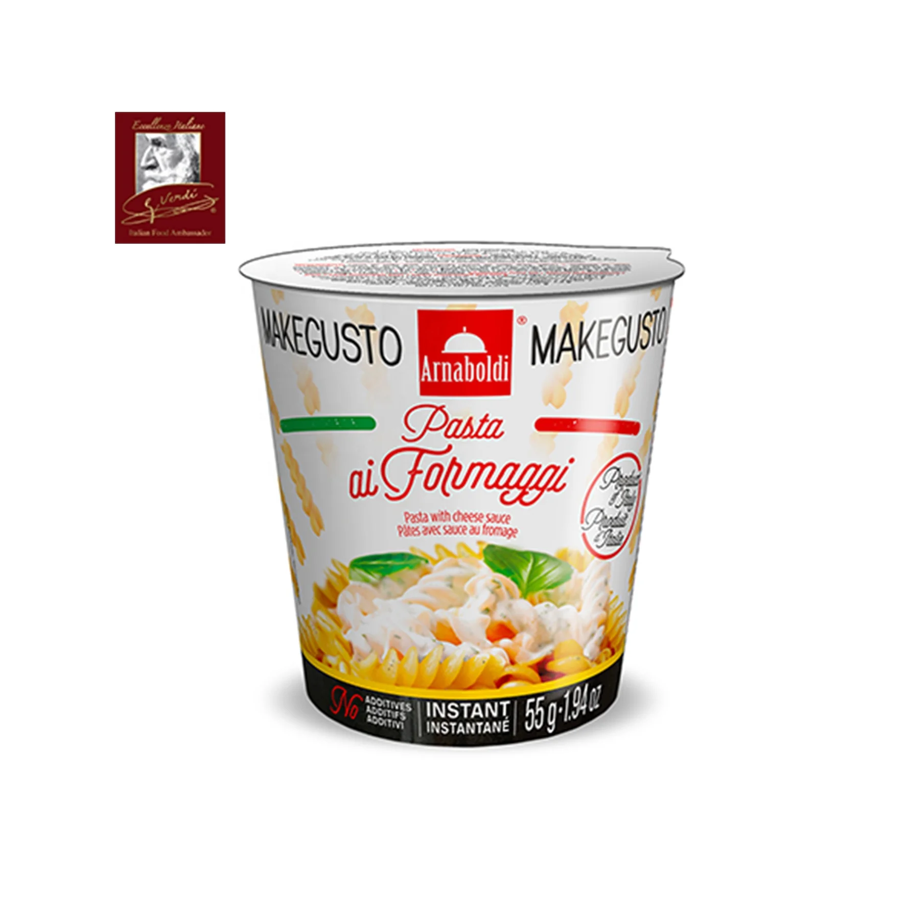 Чашка быстрого приготовления итальянская паста ai Formaggi 55 г на ходу, сделанный в Италии, Высококачественная паста быстрого приготовления GVERDI Pasta Fusilli permesana