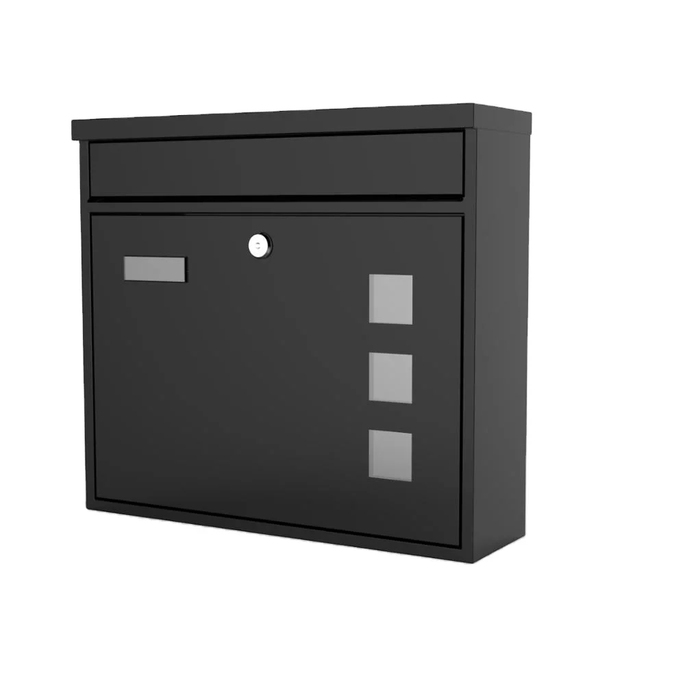 
Black Galvanized Steel Horizontal Square Wall Mounted Metal Mailbox Custom Made Mailboxes 