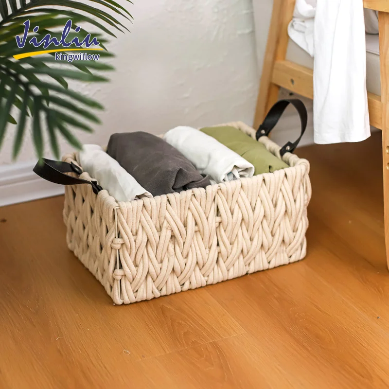 Soft cotton rope storage basket with iron frame home decoration basket for sorting sundries books clothes storage baskets