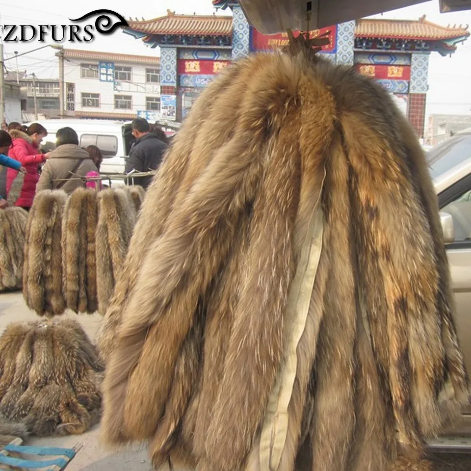 ZDFURS * Натуральная меховая отделка из меха енота с меховой отделкой пуховое пальто капюшоном воротник 68 см 11