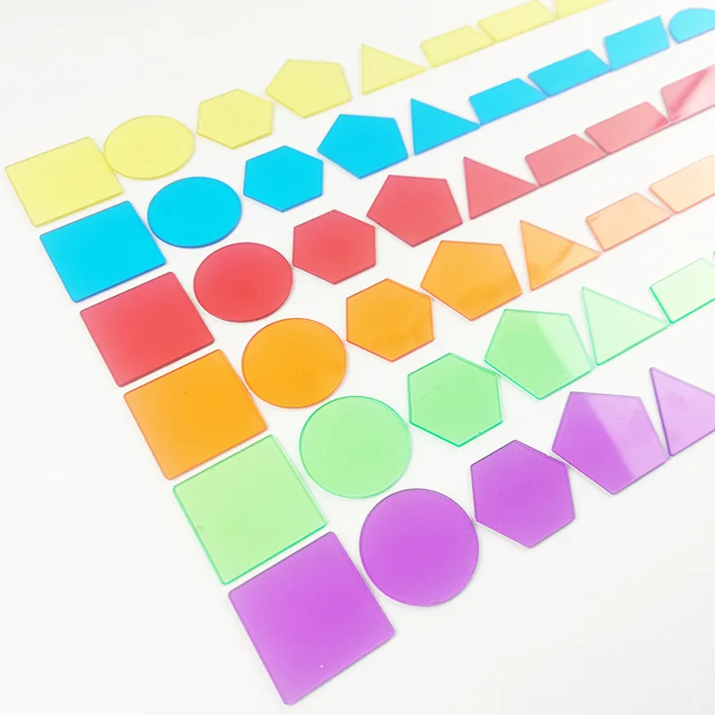 set of 54 Colorful Rainbow Plastic Shape Light Box Accessory Sensory Play Math Manipulative transparent geometric shapes for Kid