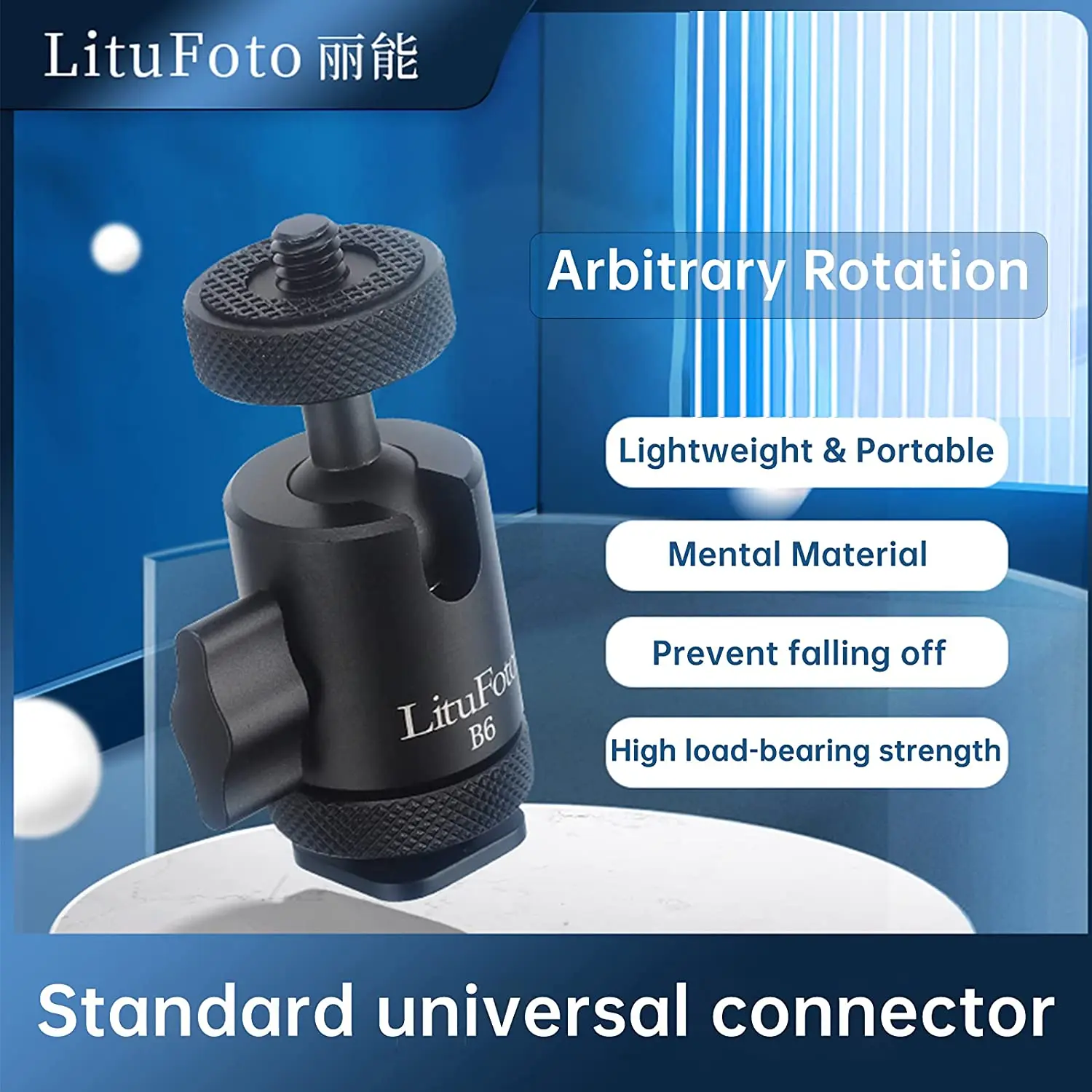 LituFoto B6 Mini Ball Head 1/4 Tripod Screw Head for Cameras on-Camera Microphone LED Video Light Video Monitor Tripod Monopod