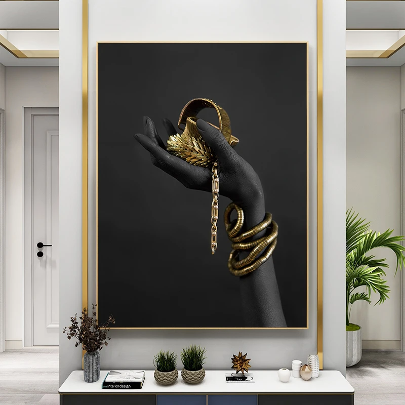 
modern golden girl wall art Posters canvas print black Africa woman oil painting for living room 