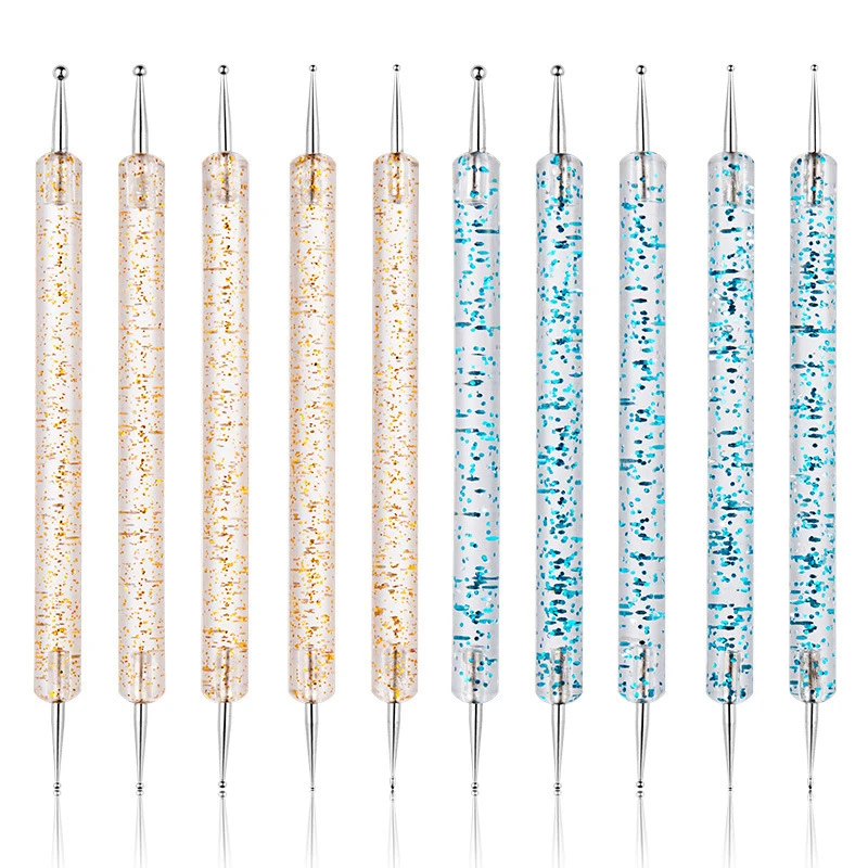 5 Pcs Nail Art Dotting Pen Brushes Set Crystal Handle Dual-ended Nail Painting Rhinestones Picker Manicure Tools