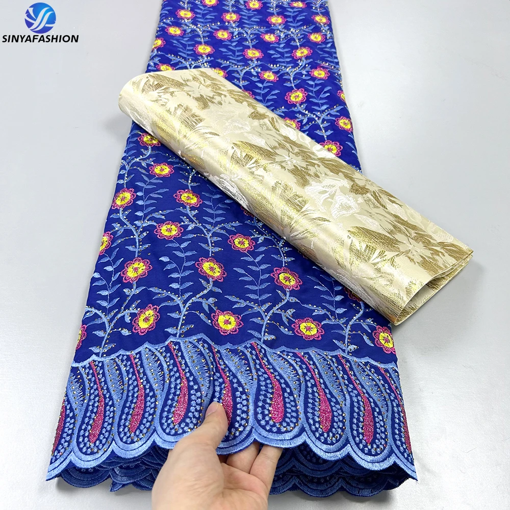 Beautiful Ladies Cotton Embroidery Lace Fabric With Drill Hot Sale Nigerian Swiss Voile Lace Fabric With Sego Matching Set