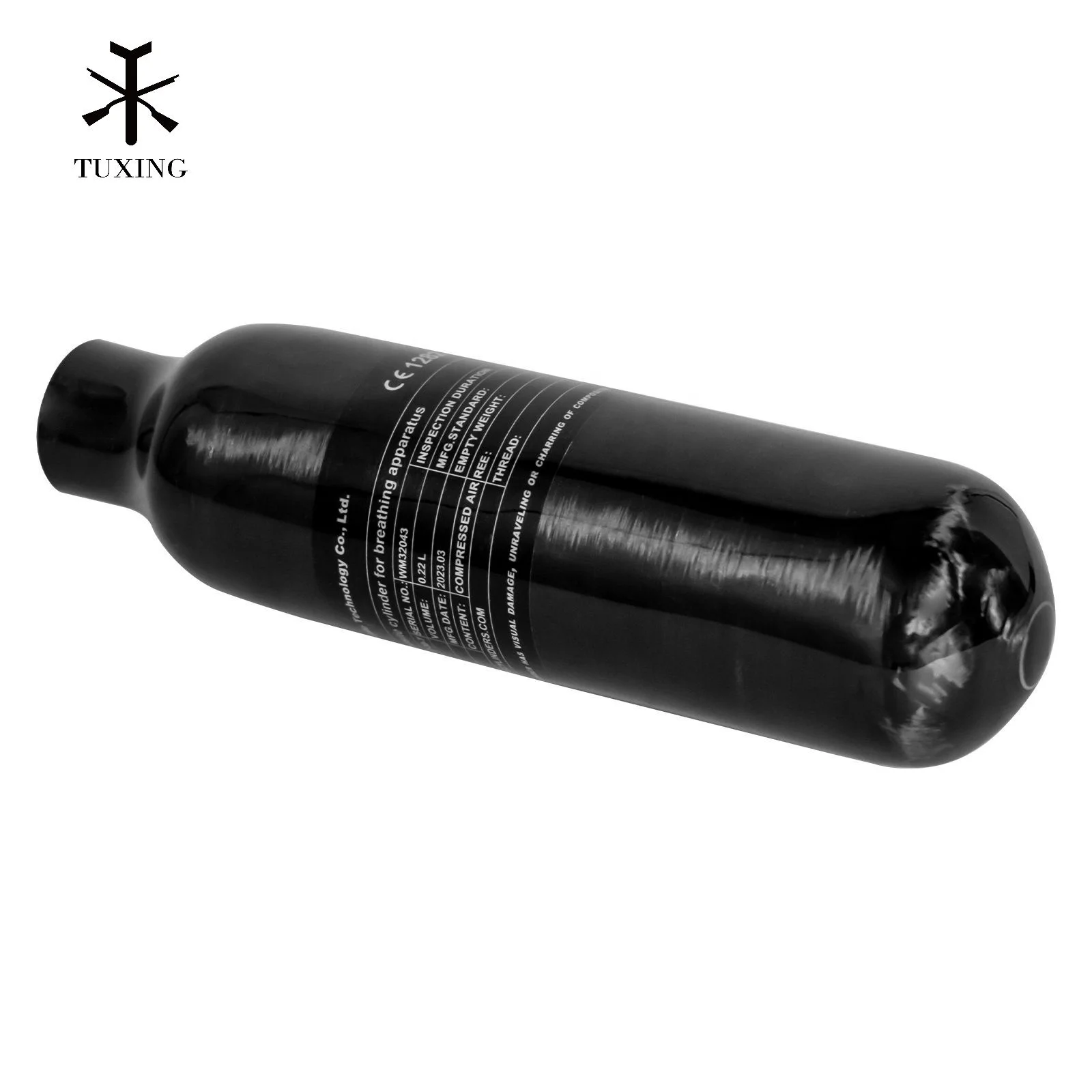 TUXING China Suppliers Best Price 300Bar 4500Psi 0.22L 220cc Paintball Scuba Diving Pcp Composite Material Carbon Fiber Air Tank