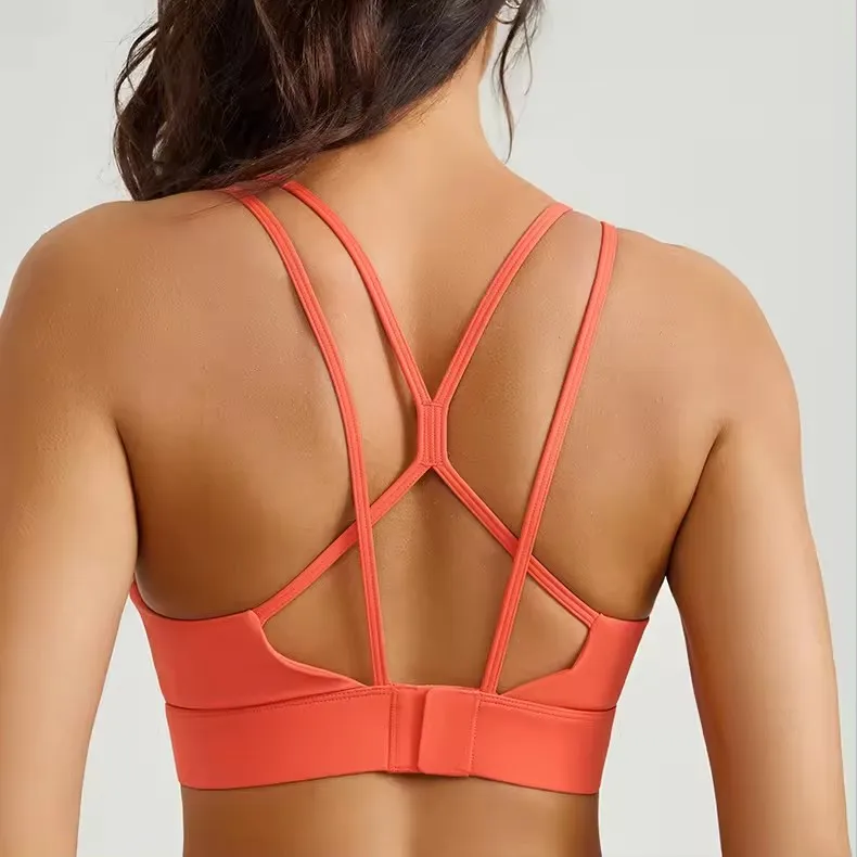 Wholesale Women Sexy Crossover Strap Push Up Sports Bra Stretch Soft Compression Adjustable Shockproof Supportive Yoga Bra