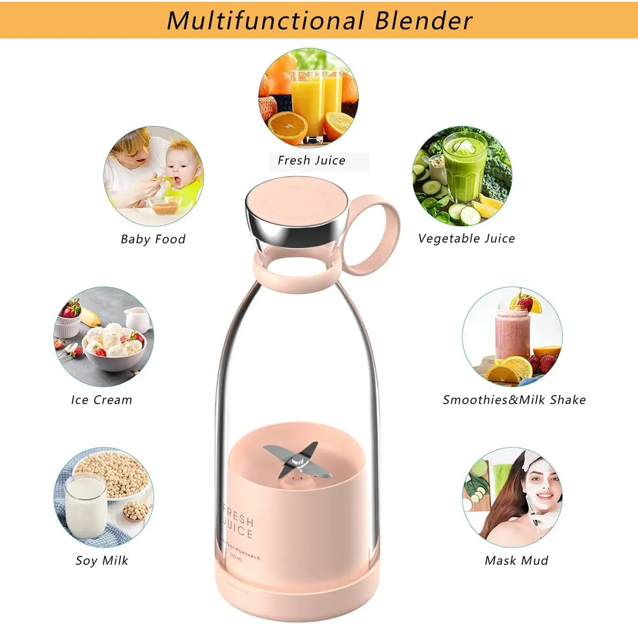 Custom Logo Mini Handheld Rechargeable 350ml Bottle Fruit Juice Mixer Cup Smoothie Mixer Fresh Juicer Portable Blender