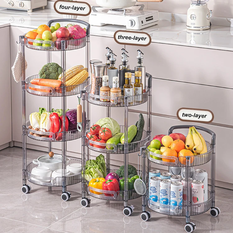 Plastic Shelves Storage 1/3/4 layers Rotating Vegetable Shelving Kitchen Floor Multilayer Shelving Storage Rack
