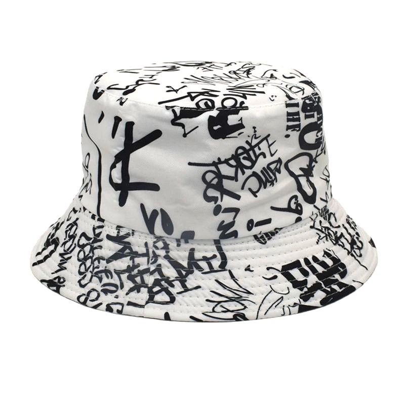 Off-the-shelf printed flowerpot hats for outdoor casual double-faced wearing fisherman hats printed sun hats for adults