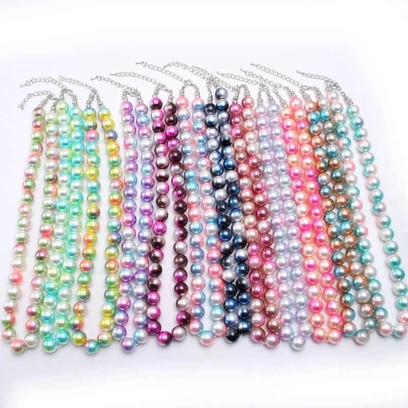 Custom Plastic Gradient Pearl Bubblegum Chunky Girl DIY Bead Necklace for Kids