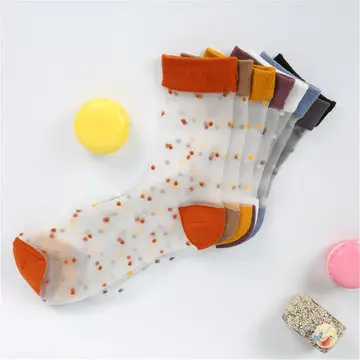 2021Summer Ankle Sock High Quality Fashion Dots Silk Glitter Star Soft Crystal Sock Transparent Elastic Lace Sheer Socks Women